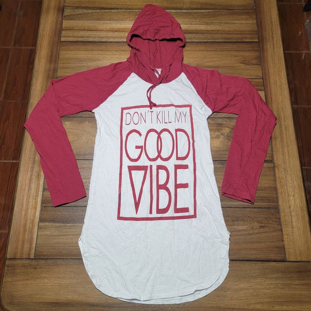 On Fire LS Hooded Tee "Don't Kill My Good Vibe" - Size Junior Medium